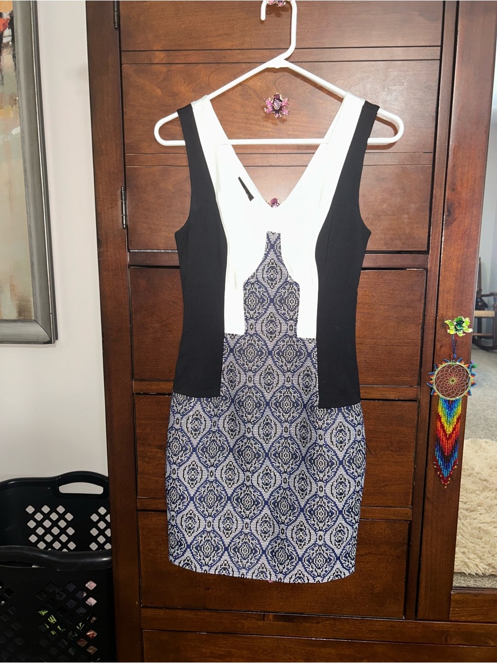 Bebe Sleeveless Printed Sheath Dress with Contrast Panels size S